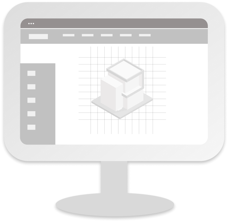 A cartoon building inside a computer mockup